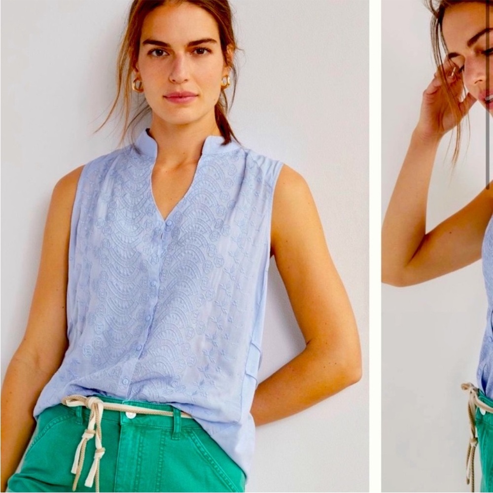 Anthropologie Tiny Embroidered Eyelet Tank | Blue | Size L | NWT